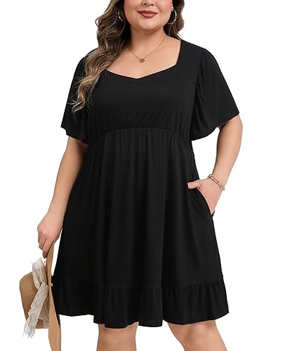 Plus Size Summer Dresses for Curvy Women Ruffle Short Sleeve
