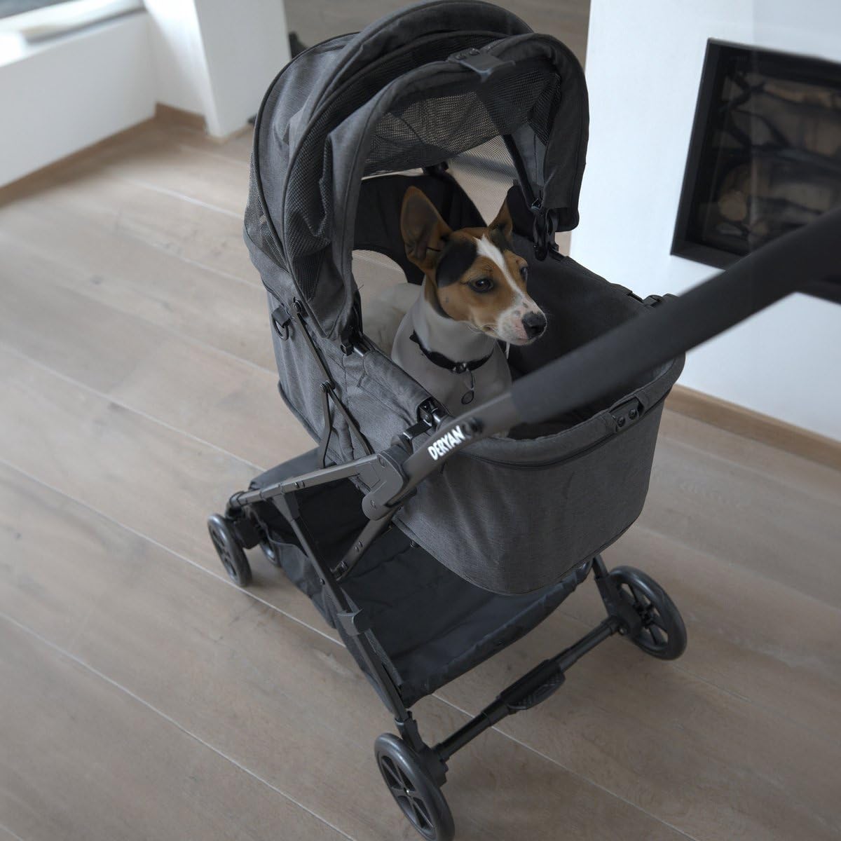 Deryan Luxus-Klappbarer Hundewagen, Katzenbuggy – Haustier-Kinderwagen – Bis zu 18 kg – Schwarz