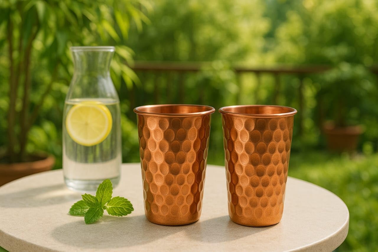 Handcrafted Traditional Hammered Copper Water Glasses – Set of 2 | 300 ml Drinking Tumblers Copper Cups for Home Office Kitchen & Daily Use - Image 7
