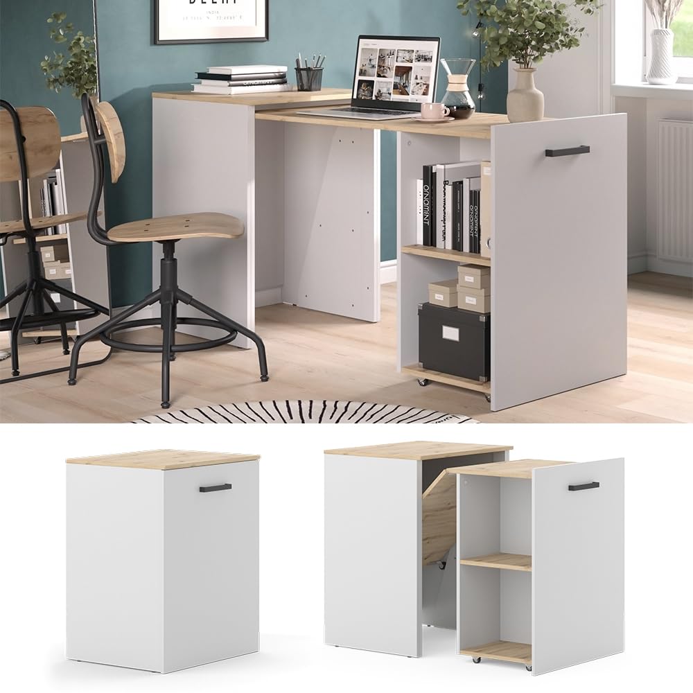 Vicco Bureau Adam, Greige/Artisan, 60x50.4cm | extensible, avec surface de rangement ouverte pour le stockage de matériel d’écriture