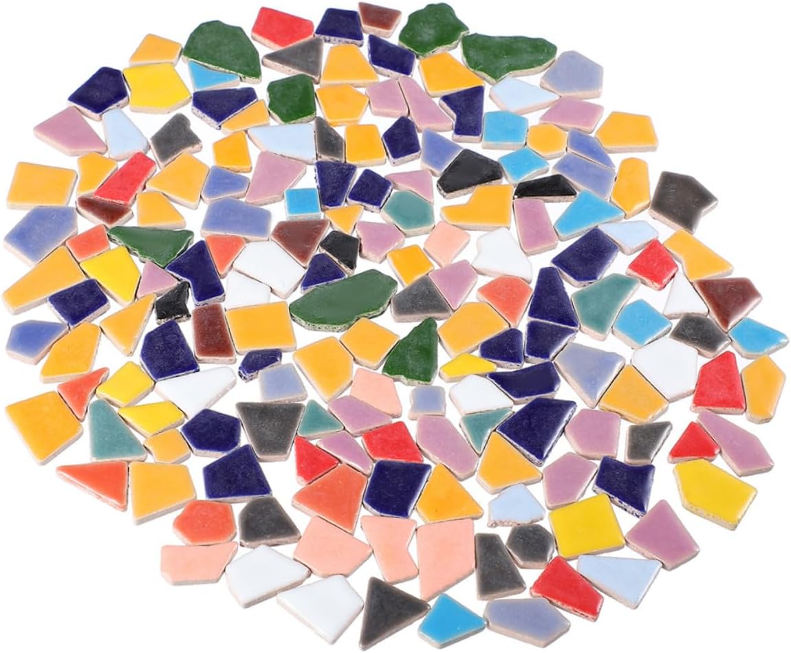 Homoyoyo Irregular Ceramic Mosaic Tiles Bulk Bag for DIY Crafts Flat Porcelain Pieces for Flowerpots Vases Photo Frames Garden Decor