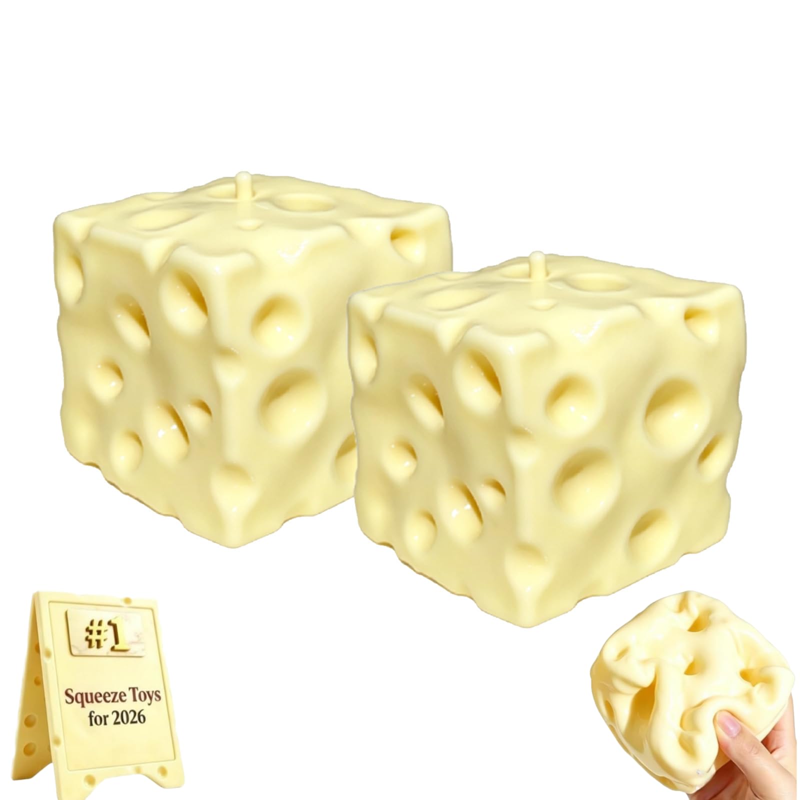 2 PCS Cheese Squishy, New Realistic Cheese Shaped Squeezes Balls, Slow Rising Sensory Stress Squeeze Slow Rising Stress Relief Soft Cute Anxiety Cheese Gifts Party Favor (Yellow)