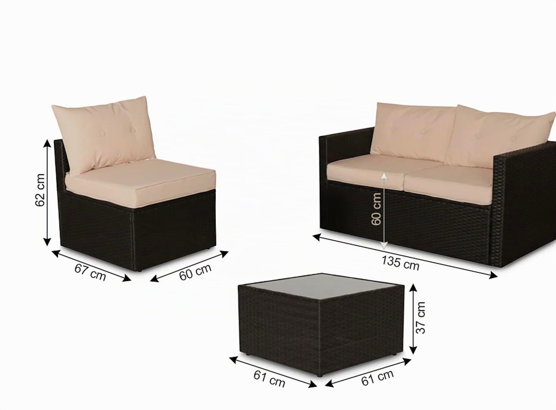 Générique Salon de Jardin Exterieur en Résine Tressée Poly Rotin Salon de Jardin 4 Personnes Fauteuil en rotin modulable, Entretien Facile