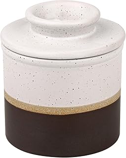 Ceramic Butter Crock For Counter With Water Line White Brown Butter Keeper French Butter Dish Porcelain Butter Holder With Water Line Butter Cup