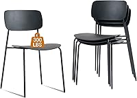 Sidanli Stackable Chairs Set of 4 Black - Metal Legs, Ergonomic Plastic Seat for Waiting Room, Office, Conference, Church & Reception (300lbs Capacity)