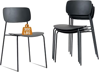 Sidanli Stackable Chairs Set of 4 Black - Metal Legs, Ergonomic Plastic Seat for Waiting Room, Office, Conference, Church & Reception (300lbs Capacity)