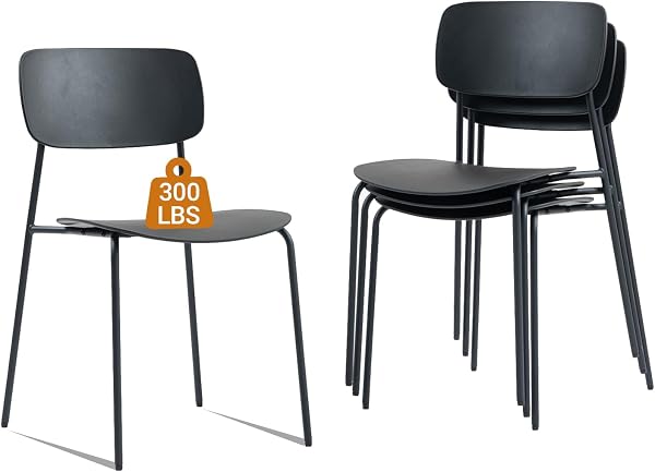 Sidanli Stackable Chairs Set of 4 Black
