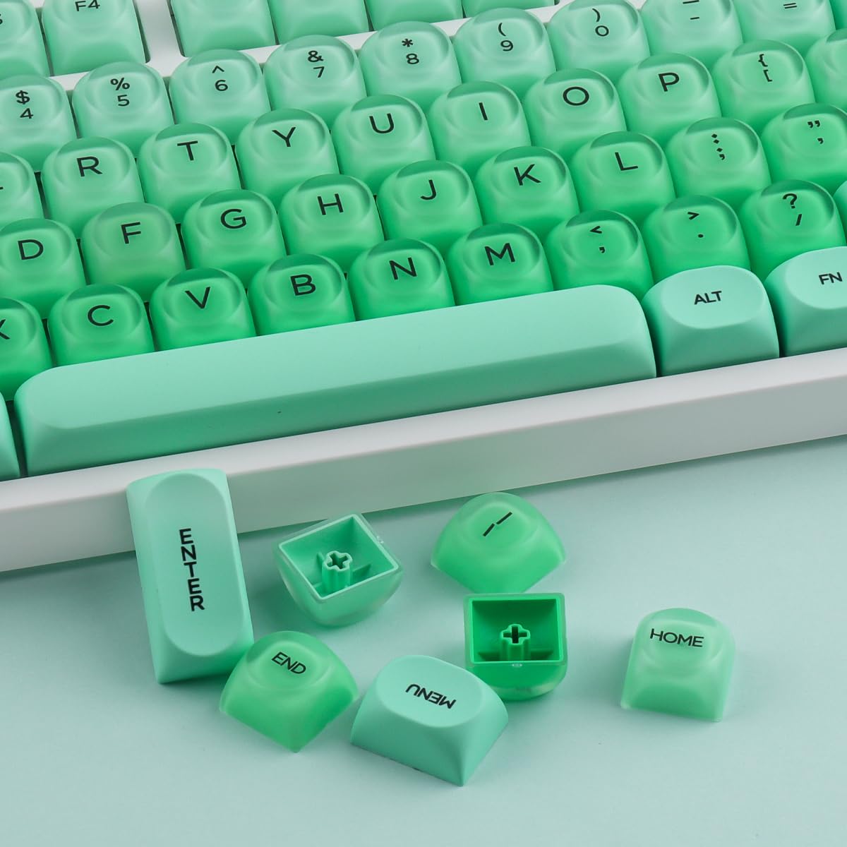 Crystal Jelly PBT Keycaps - 132 klawisze HOA Profile Double Shot Keycap Green Translucent Liquid Foundation Keycaps for Cherry MX Switch Mechanical Keyboards