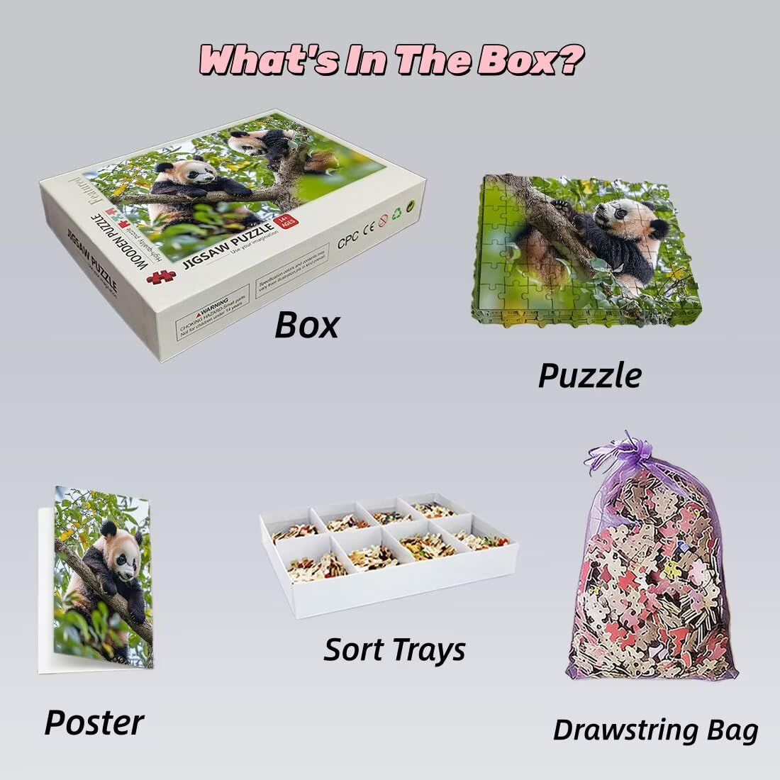 Puzzle 1500 sztuk Panda, drzewo dla dorosłych, klasyczne puzzle Wyzwanie edukacyjne Zabawki dla rodziny, niemożliwe drewniane puzzle z pudełkiem na prezent, dekoracja ścienna - 2091