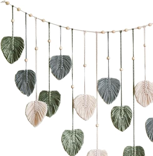 Miniatura 4 de KLKCMS Tapiz tejido de macramé para colgar en la pared, telón de fondo estético bohemio para el hogar, borla de hojas de macramé, decoración de