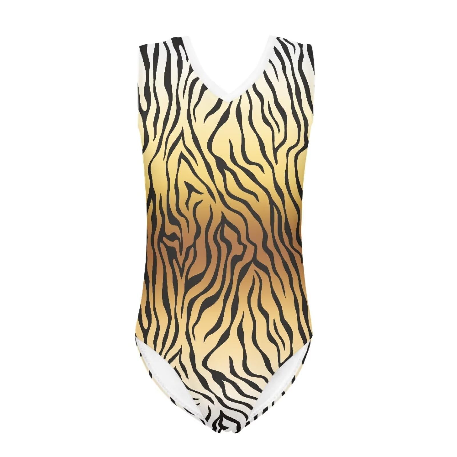 QWEFVB Gymnastics Leotard for Girls Outfit Kids Sleeveless Unitard One-Piece Dancewear,Tiger Stripes