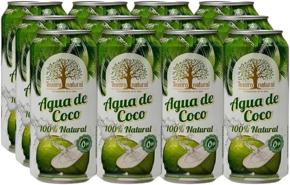 Tesoro Natural Agua de Coco 100% Natural, 12 Latas, 500 ml