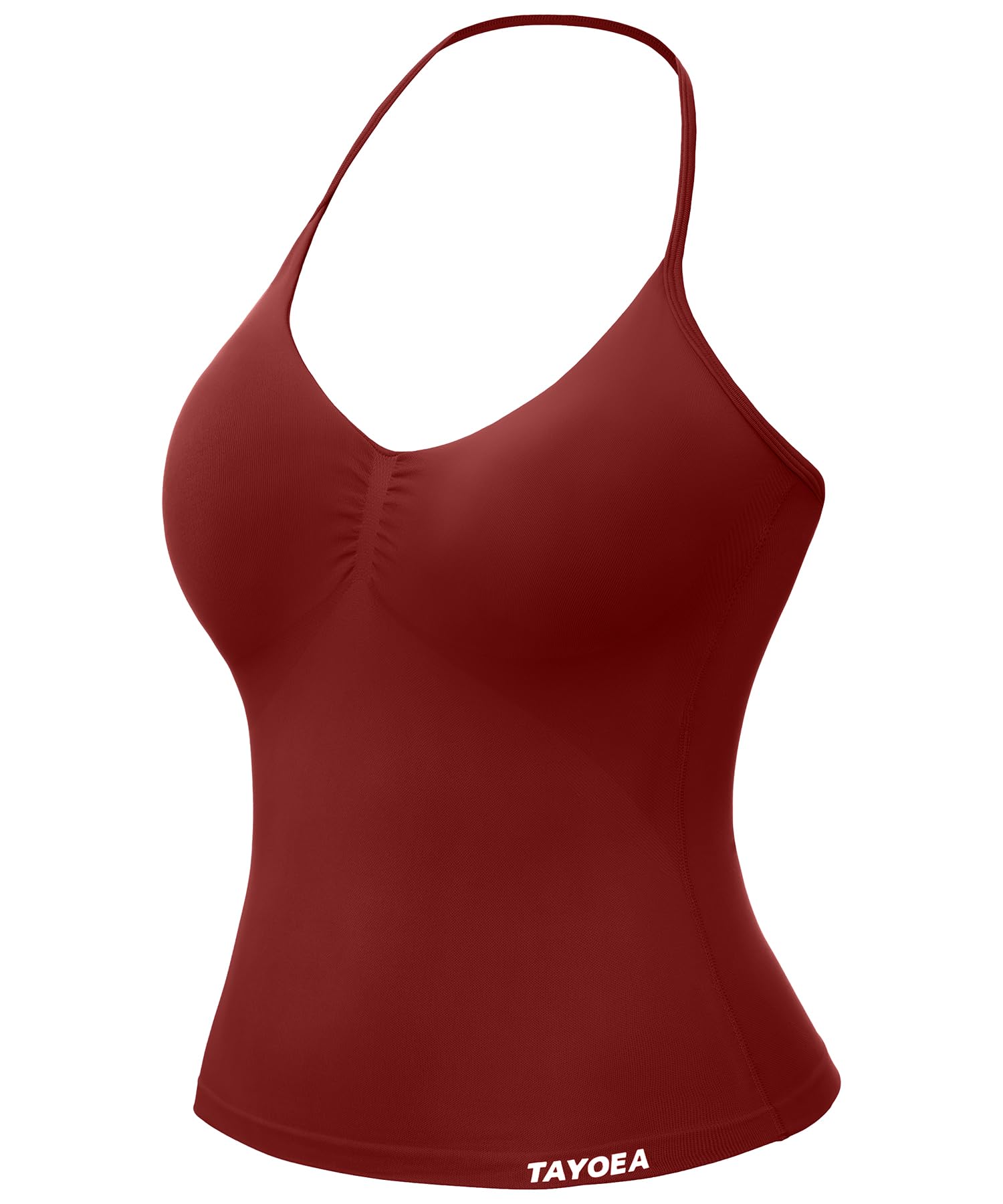 TAYOEA Tank Top Damen Bauchfreies Oberteil mit V-Ausschnitt Rückenfreies Crop Top mit Integriertem Pads Damen für Yoga Gym