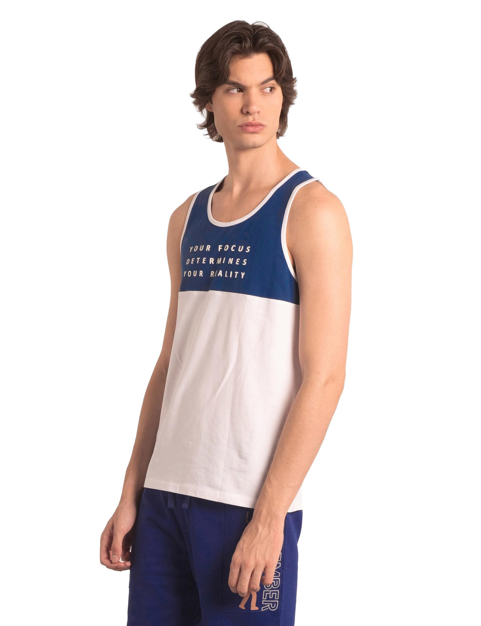 Enorsia Men's Blue Colour Block Tank Top - Uk S