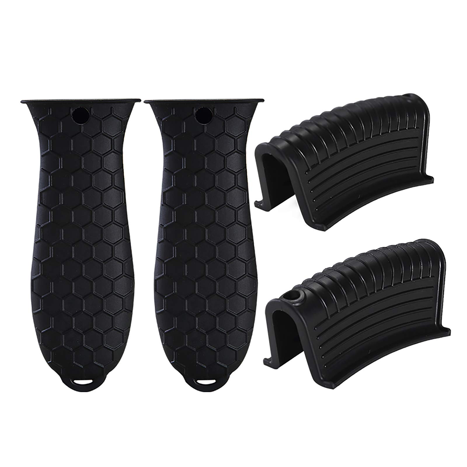4 pcs Silicone Hot Handle Cover, Assist Pan Holder for Cast Iron Skillets and Traditional Pots - Black