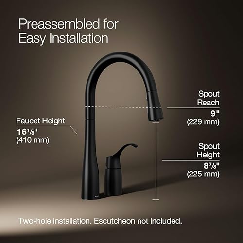 Miniatura 154 de KOHLER Simplice, llave abatible de cocina, 647-CP Mate negro,Cromo pulido,Latón cepillado vibrante.,Vibrant Stainless