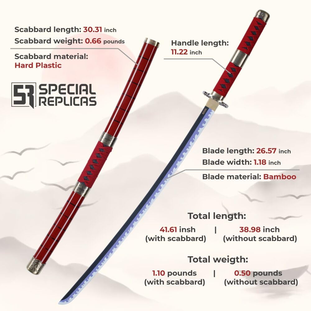 Spada Cosplay Katana di bambù Anime, Spada di Un Pezzo Ispirata a Katana Roronoa Zoro 105 cm 41 Pollici Una varietà di Stili tra Cui Scegliere
