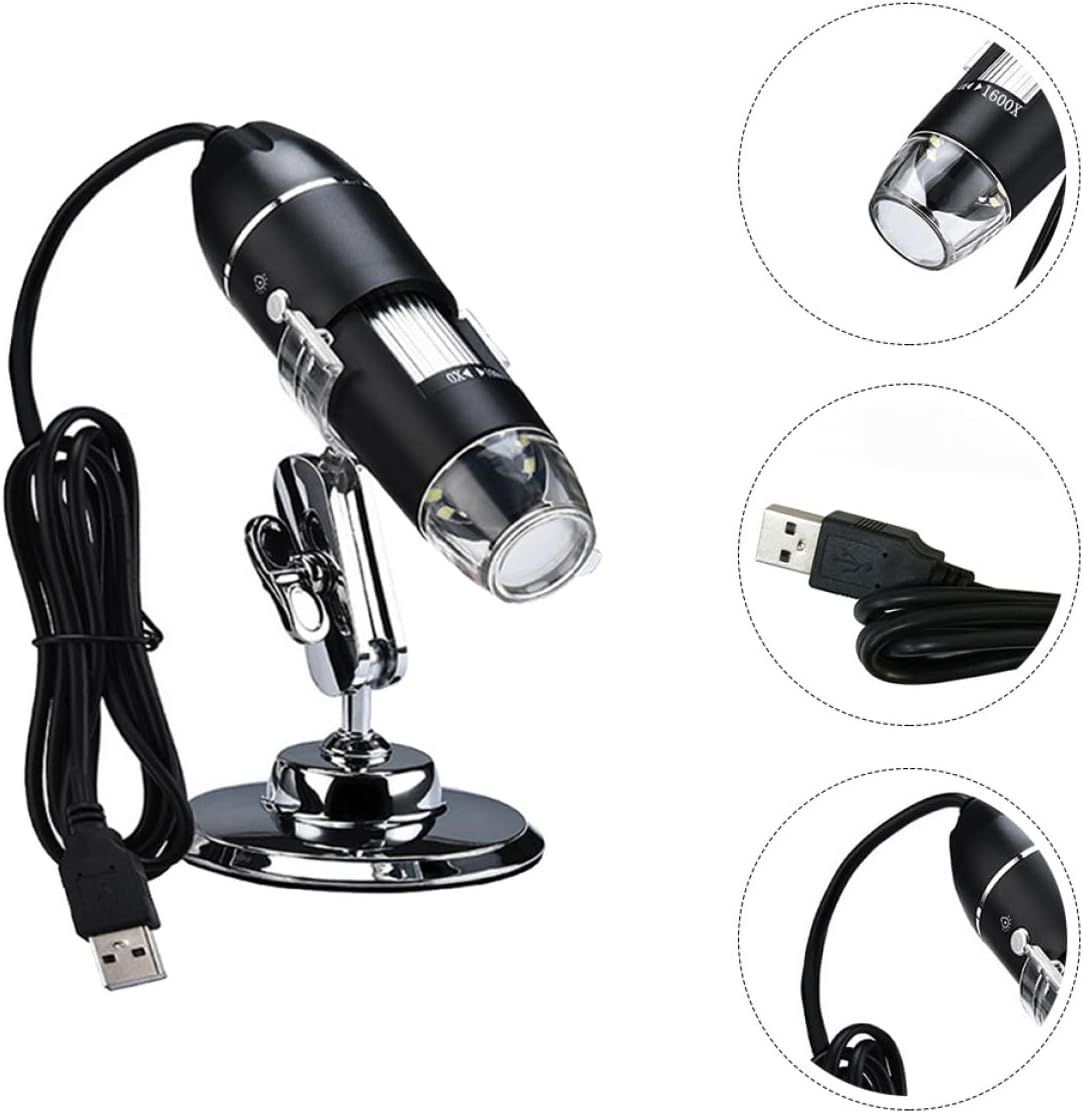 USB Digital Electronic Microscope Portable Magnifier for Phone Repair Science Experiments High Resolution Low Power Consumption Black