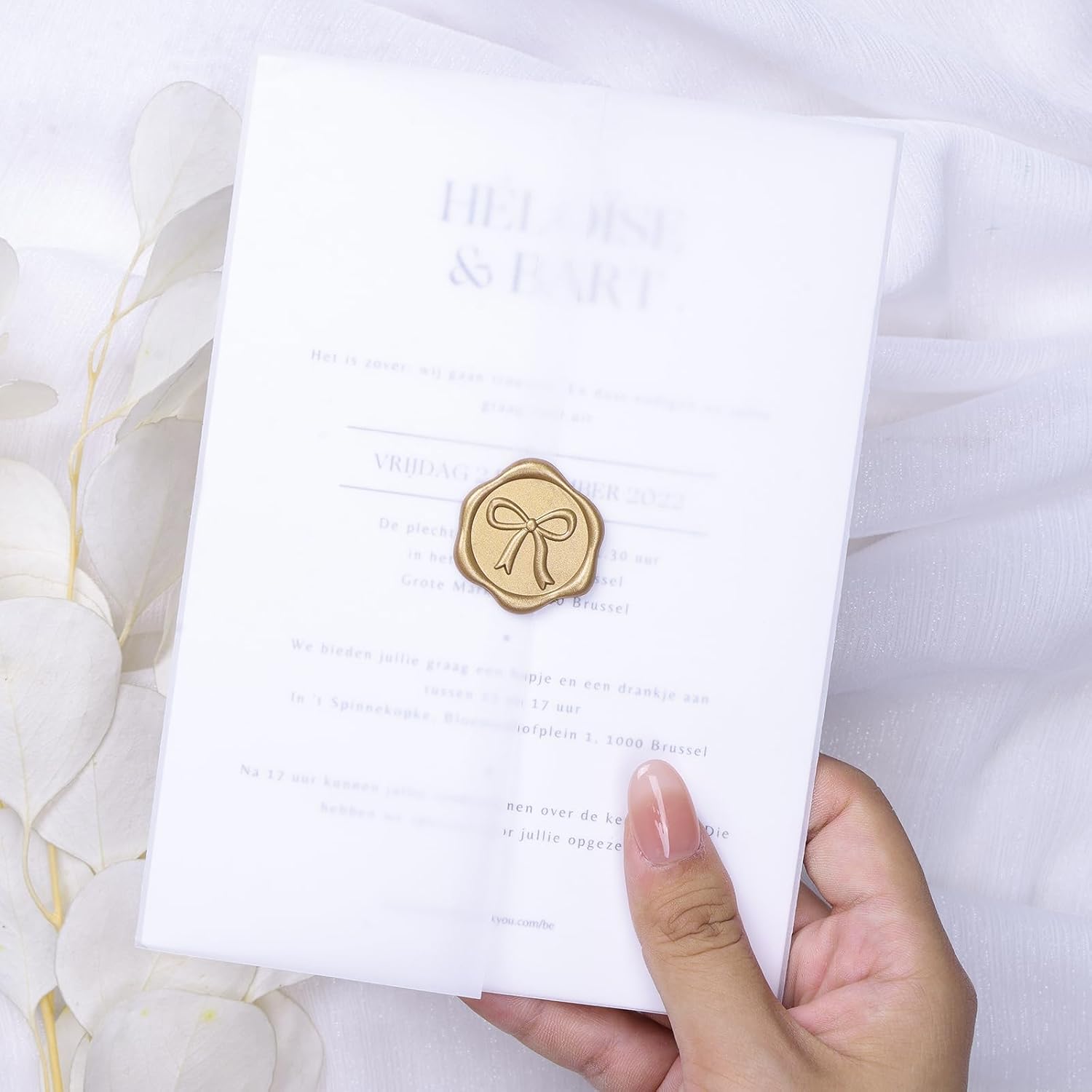 UNIQOOO 3D Bow Wax Seal Stickers - 50 Pcs Elegant Self-Adhesive Metallic Light Gold Seals, for Wedding Invitations, Gift Wrapping Decals,Envelopes, Christmas & Party Decor, Greeting Cards