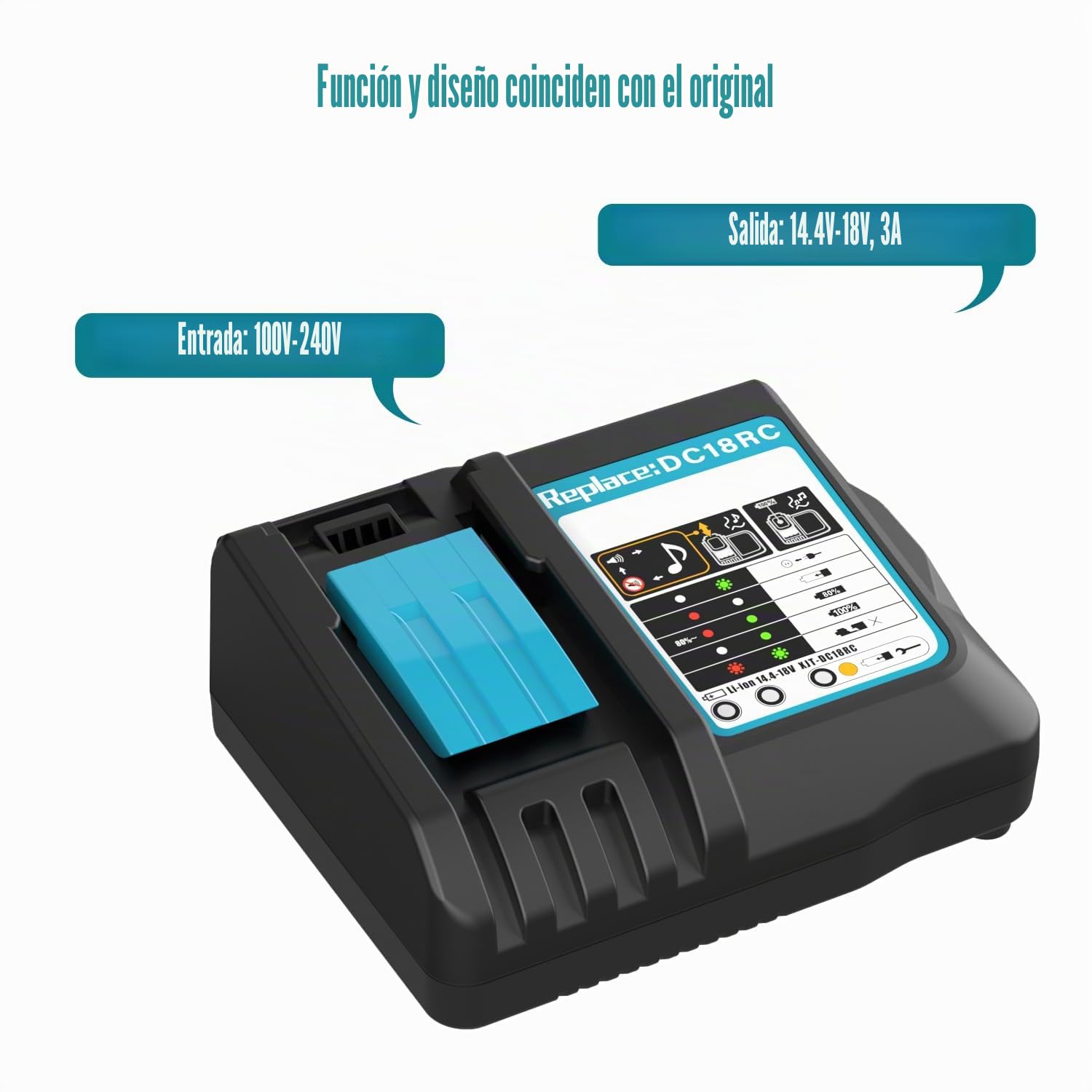 Energup Cargador 3A DC18RC para Makita Cargador 18V Compatible con Makita Batería 14.4V-18V BL1830 BL1815 BL1840 BL1850 BL1430