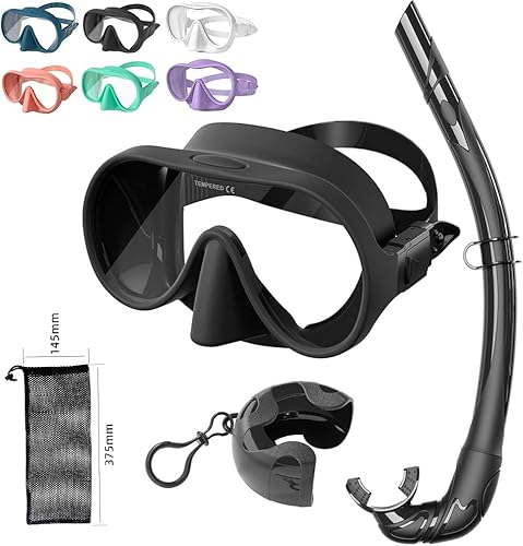 Huasheng - Juego de esnórquel portátil para adultos, máscara de esnórquel de visión ultra ancha, falda de silicona de sellado perfecto, colores de