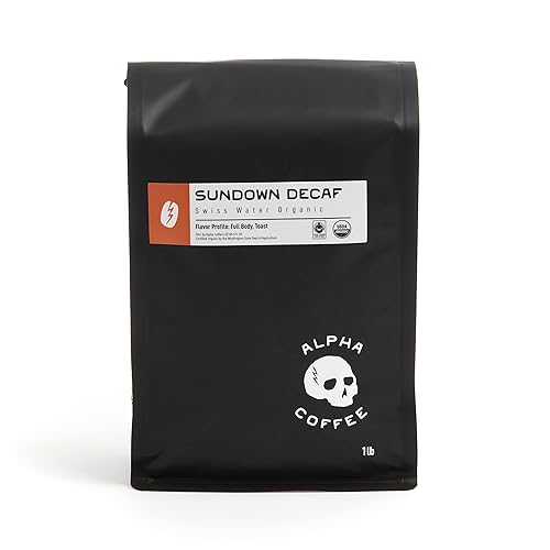 Alpha Coffee Sundown - Café descafeinado orgánico prémium gourmet artesanal de 16 onzas Propiedad de veteranos - Café tostado especial en lotes