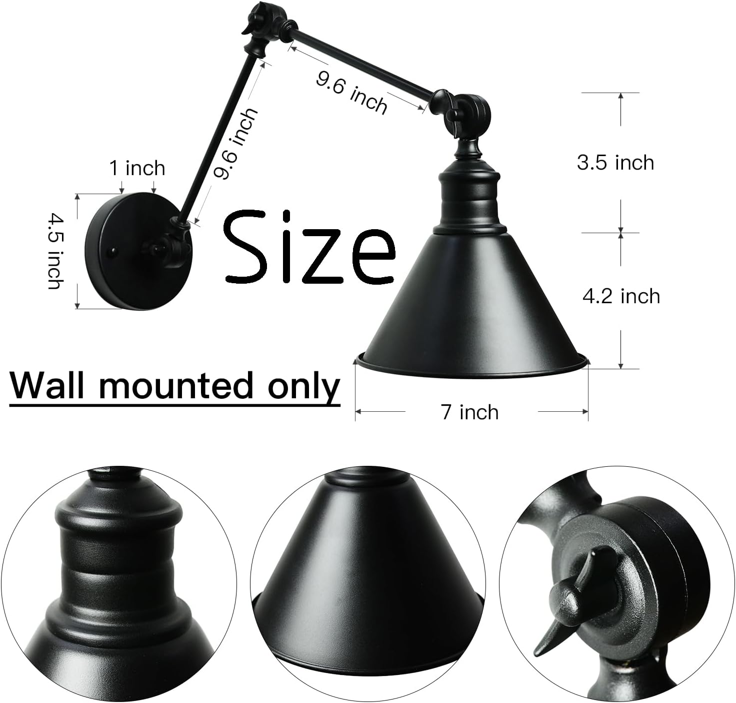 SEDA Frosted Vintage Industrial Wall Lamp Black Adjustable Wall Mount Light Sconces Farmhouse Style for Bedroom Headboard Living Room Bathroom Porch Garage Modern House Decor (Hardwire 1 Pack)