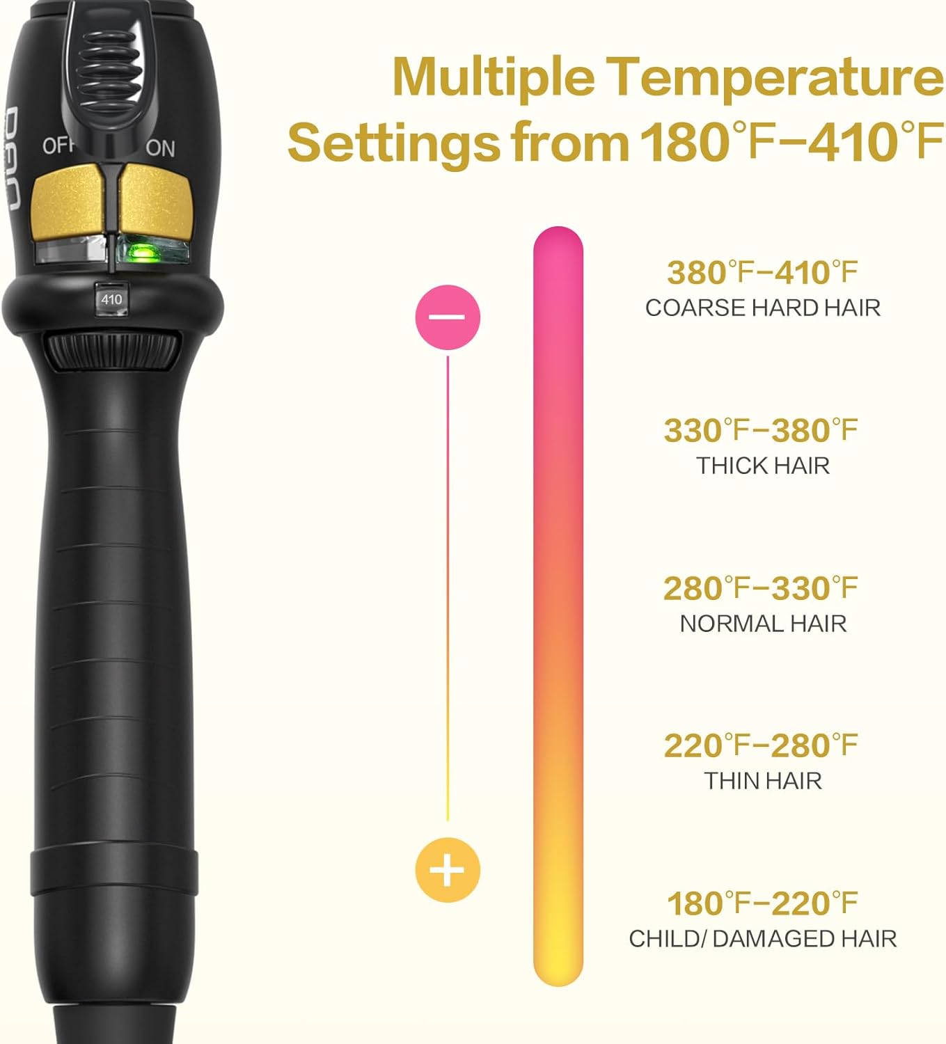 DAN Technology 1 Inch Curling Iron Wand for Soft Natural Waves, Tourmaline Ceramic Hair Curler with 180°F–430°F Adjustable Temperature, Fast Heating, Dual Voltage, Auto Shut-Off, Black & Gold - Image 2