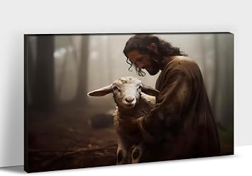 Jesus and Lamb Canvas Wall Art, Easter Prints, Lamb of God Poster, Christ Picture for Christian Room Decor, Religious Canvas Art for Home Wall Decor 12x18 Inches
