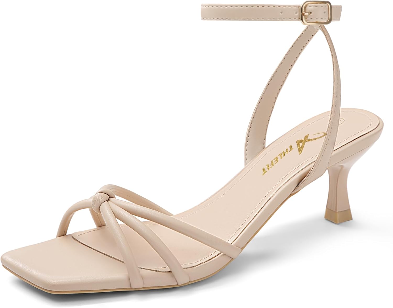 Athlefit Women's Kitten Heels Square Open Toe Strappy Low Heels Ankle Strap Summer Party Dress Heeled Sandals
