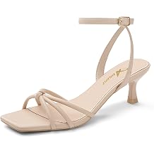 Athlefit Kitten Heels for Women Square Open Toe Strappy Low Heels Ankle Strap Dress Heeled Sandals for Prom Party Wedding