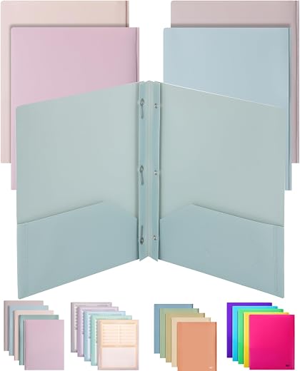 Instant Gratification Mr. Pen- Plastic Folders with Pockets and Prong, 5 Pack, Muted Pastel Colors, Pocket Folders, File Fasteners, 2 Folder, Two