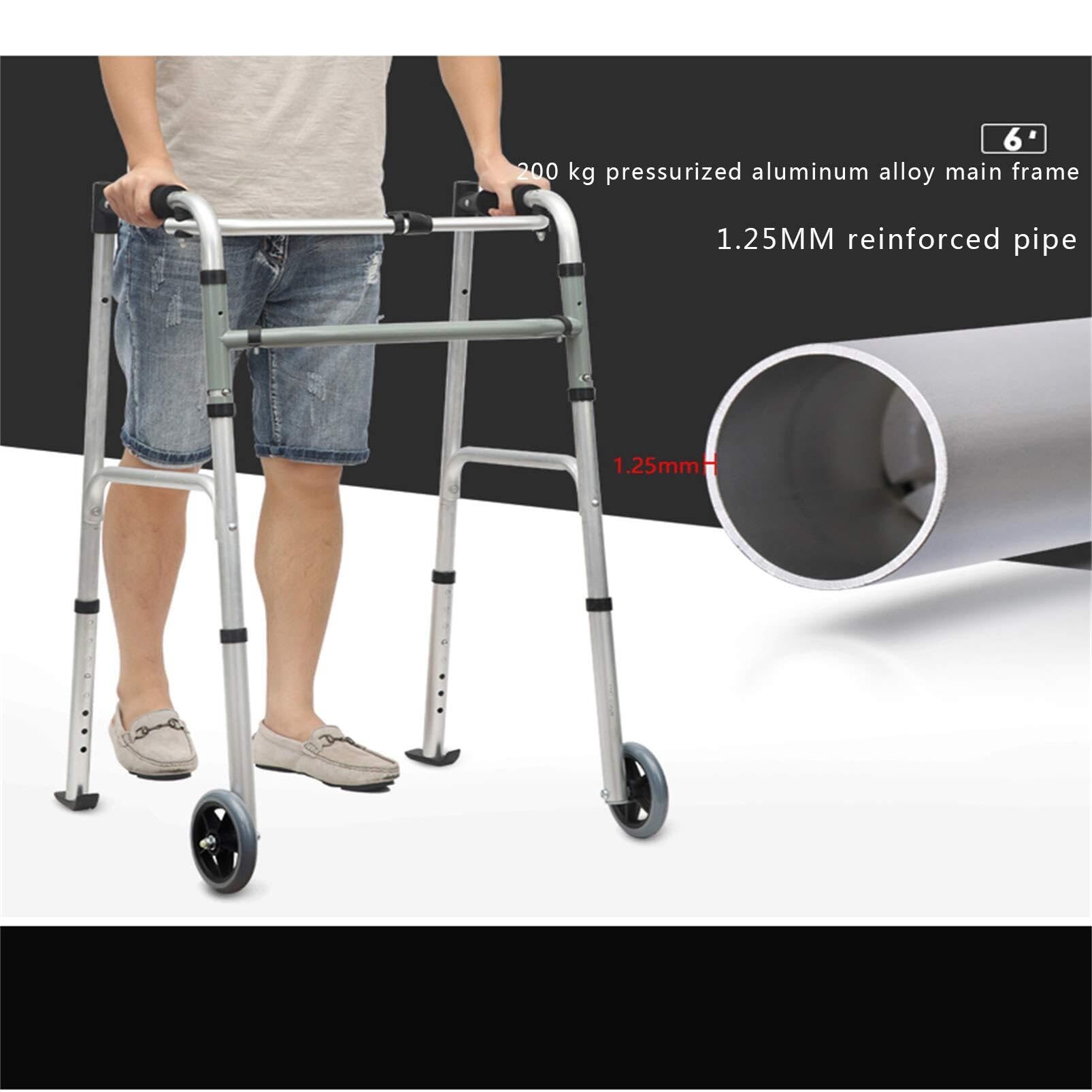 Andador plegable estándar for personas mayores, altura ajustable con ruedas, equipo de rehabilitación for personas con discapacidad. rehabilitación ayudas