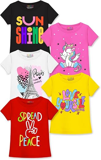 Trampoline Girls Half Sleeves Regular Fit T-Shirt (Pack of 5)
