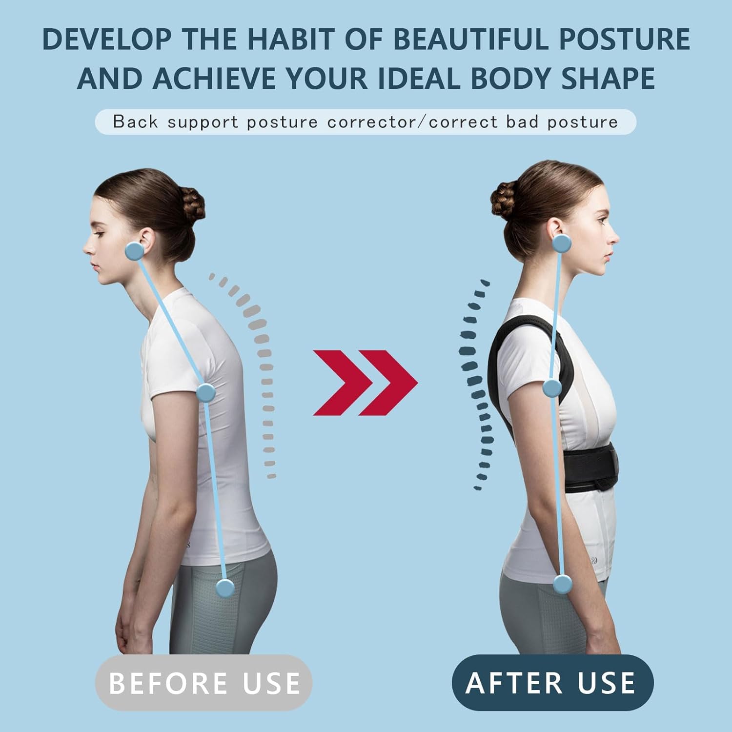 Corrector de postura para la espalda, para hombres y mujeres, ajustable, alivio del dolor de espalda superior e inferior, escoliosis