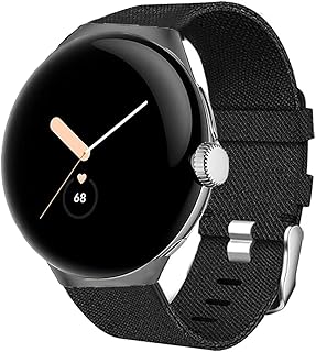 Compatible for Google Pixel Watch Band, Lamshaw Breathable Nylon Woven Fabric Replacement Accessory Strap Compatible for Google Pixel Watch (Black)