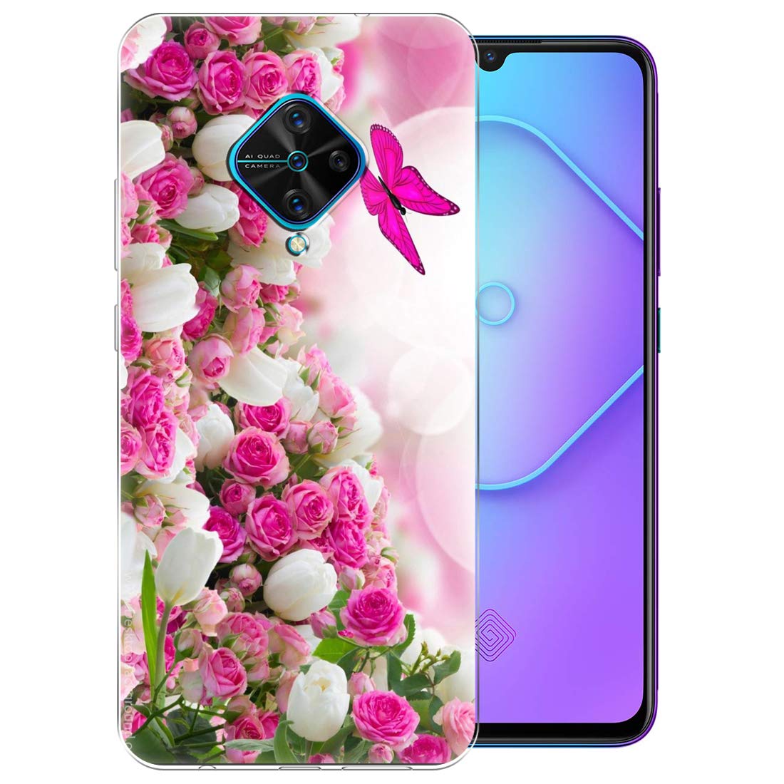 Fashionury Silicone Pink and White Flower Soft Silicon Slimfit Back Cover for Vivo S1 Pro/Stylish Printed Back Cover for Vivo S1 Pro (B0842PWP28) Amazon Price History, Amazon Price Tracker
