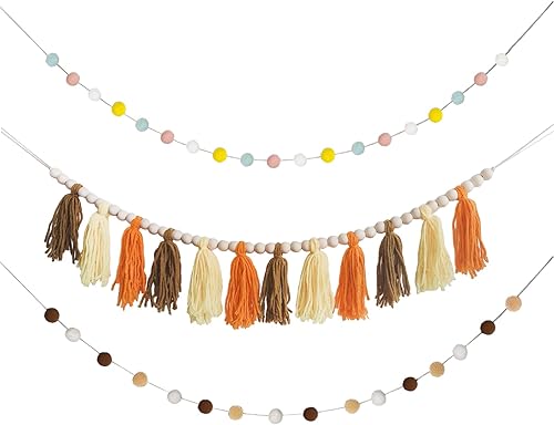 Guirnalda de borlas bohemias con pompones, guirnalda de arco iris, borla de otoño, decoración para colgar en la pared para Halloween, Acción de