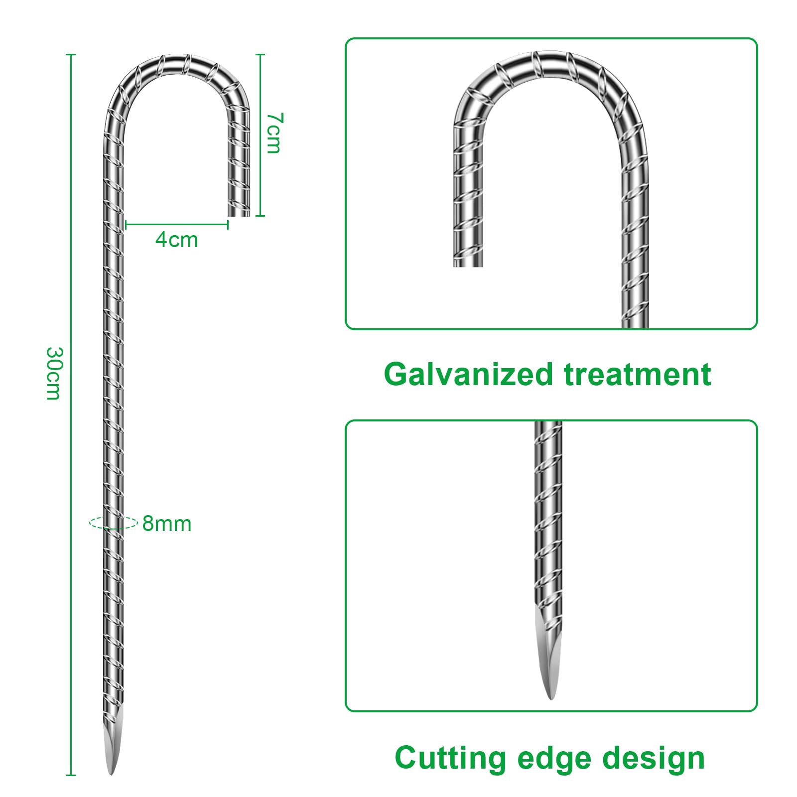 Strifuture Zeltpflöcke 30cm - Verzinkte Stahlpflöcke 6er Pack