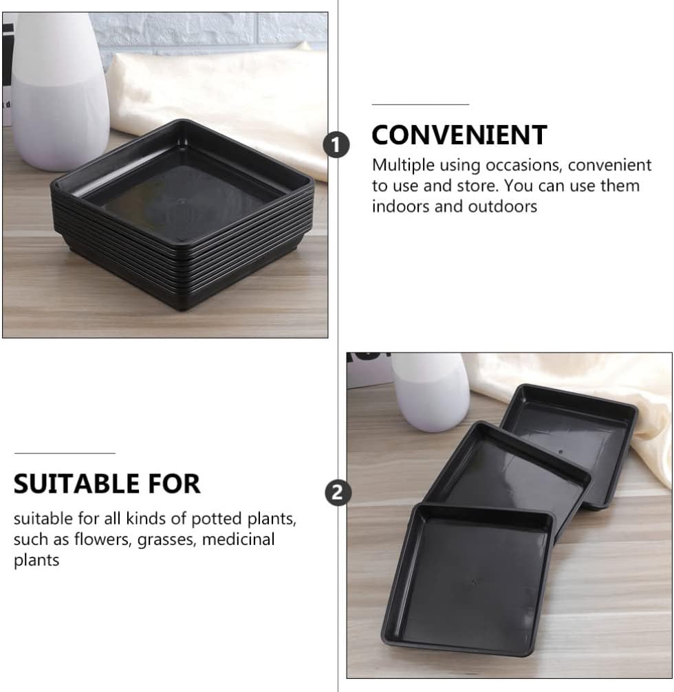 Vaguelly 12pcs Square Planter Saucer Square Pot Trays Black Plastic Plant Tray Plant Garden Potted Water Drips and Container Accessories for Indoors Outdoor, 12cm/ 4.7inch image 2