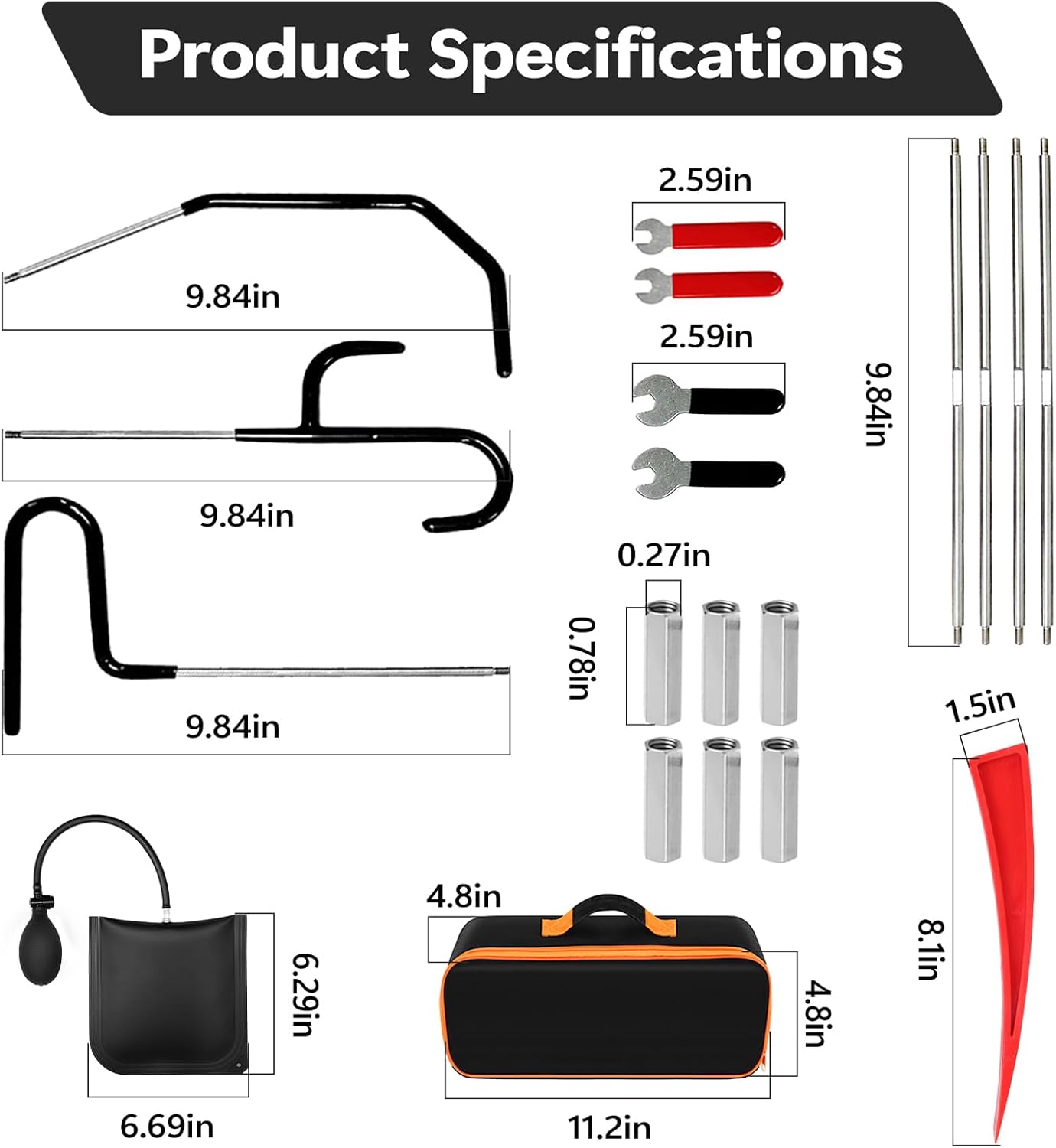 20 pcs Stainless Steel Repair Tools, 59 inch Portable Repair Tools for Routine Vehicle Maintenance