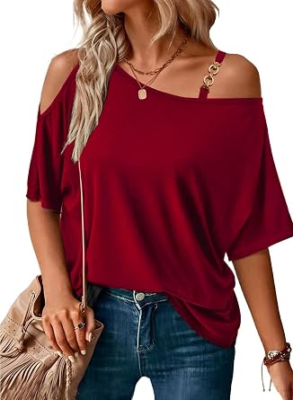 LEIYEE Womens Summer Black Cold Off Shoulder Tops 2026 Sexy Casual Cute Short Sleeve Loose Fit T Shirts Blouse