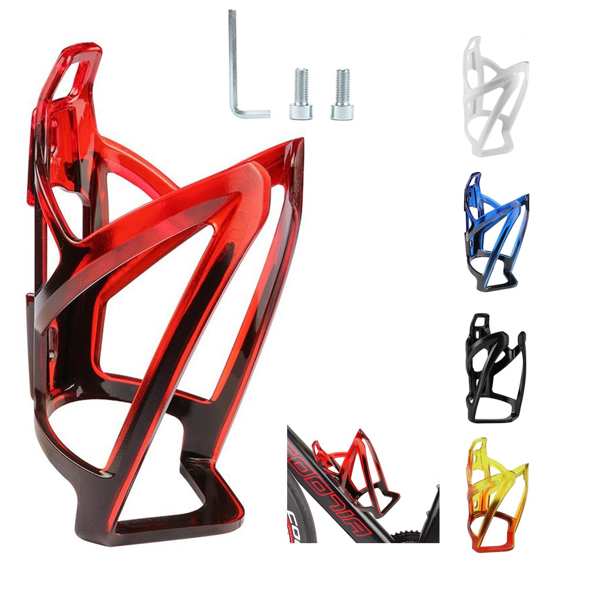 Garegce Bike Water Bottle Cage, 1PCS Mountain Bicycle Water Bottle Holder with Screws，Universal Durable Non-Slip Cycling Drink Bottles Holder for Road Bike Kids Bikes Accessories-Red Black — image 1