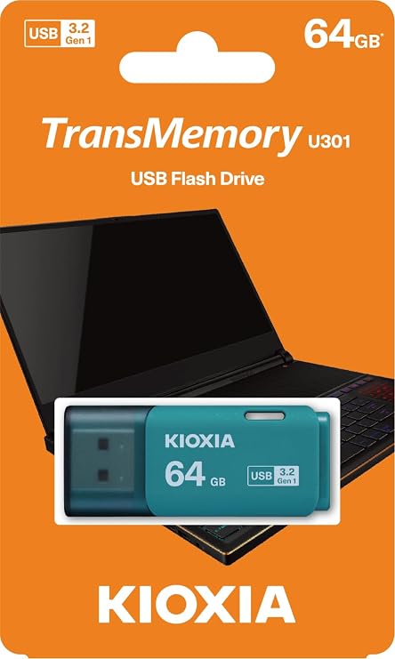 KIOXIA TransMemory U301 64GB USB Bellek – USB 3.2 Gen 1, Açık Mavi