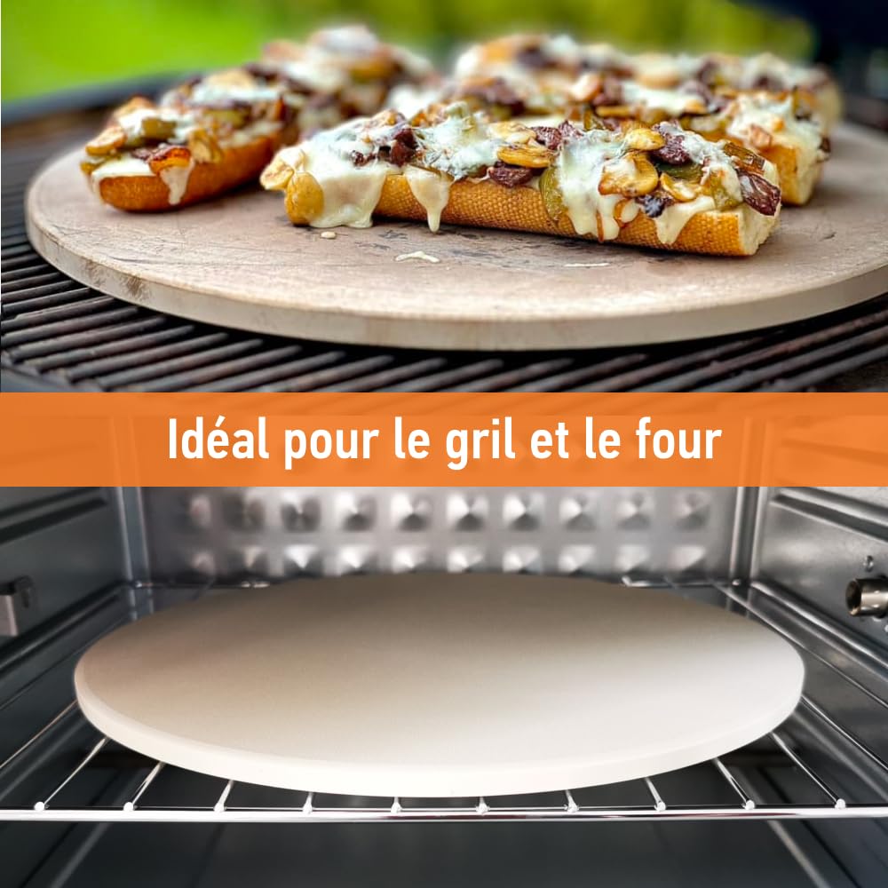 TEXAS CLUB Pierre à pâtisserie Ø 30cm pour four et gril, pierre à pizza, pierre à pâtisserie en céramique
