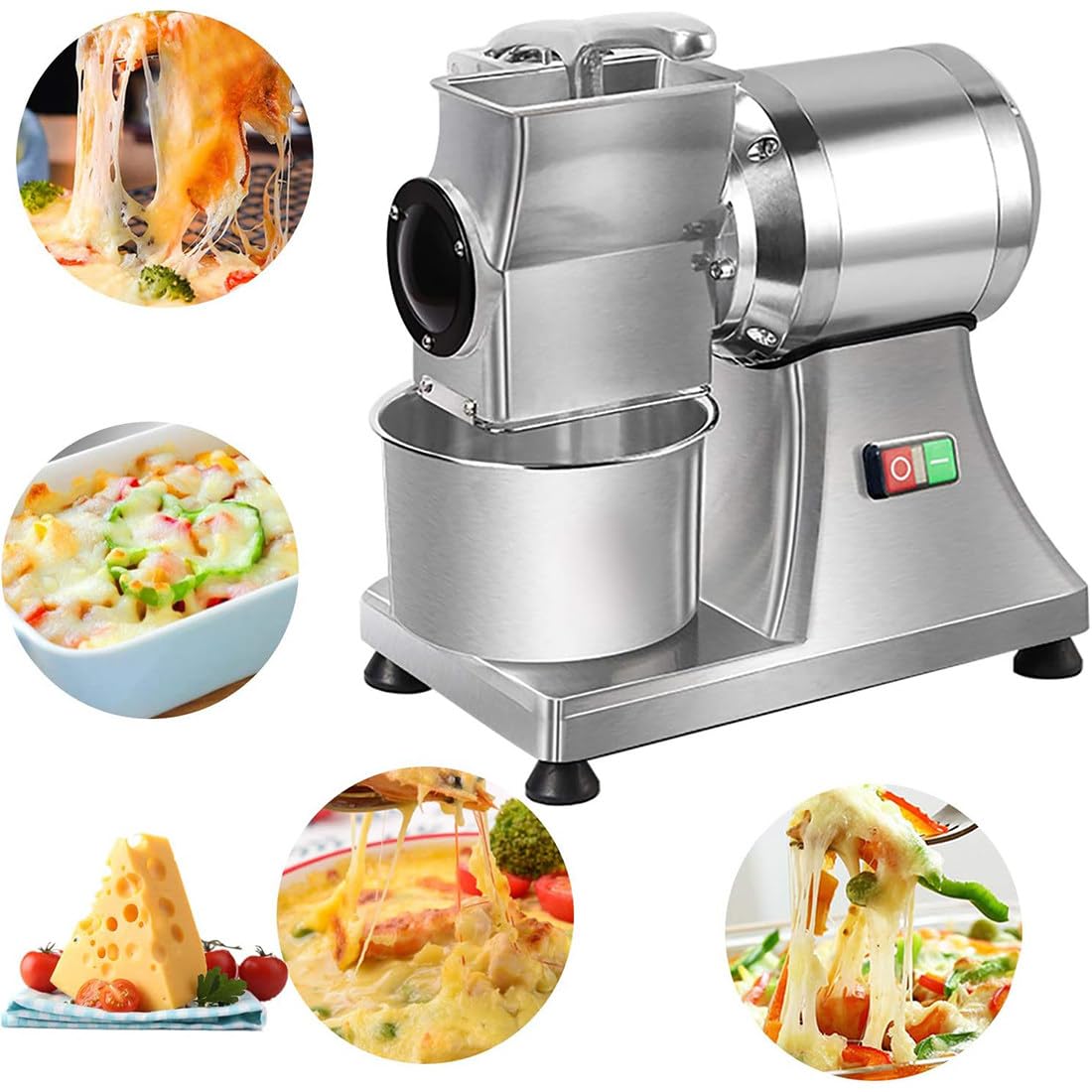 Elektrische Käsereibe, 550 W, kommerzieller Käsezerkleinerer mit Sicherheitsschild und Eimer, Edelstahlmühle, 40 kg/Stunde, ideal für Blockkäse