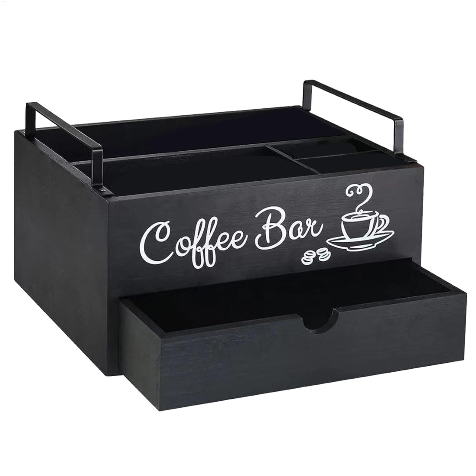 Organizer per stazioni di caffè, organizer per scatole da tè, organizer | per piano di lavoro della cucina, per tè e caffè, organizer per bar e caffè, caffetteria, in legno, per la casa