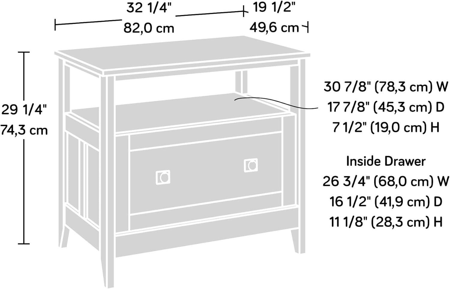 Sauder August Hill File Cabinet 1-Drawer with Open Shelf, Legal Size Filing Cabinet - Soft White Finish