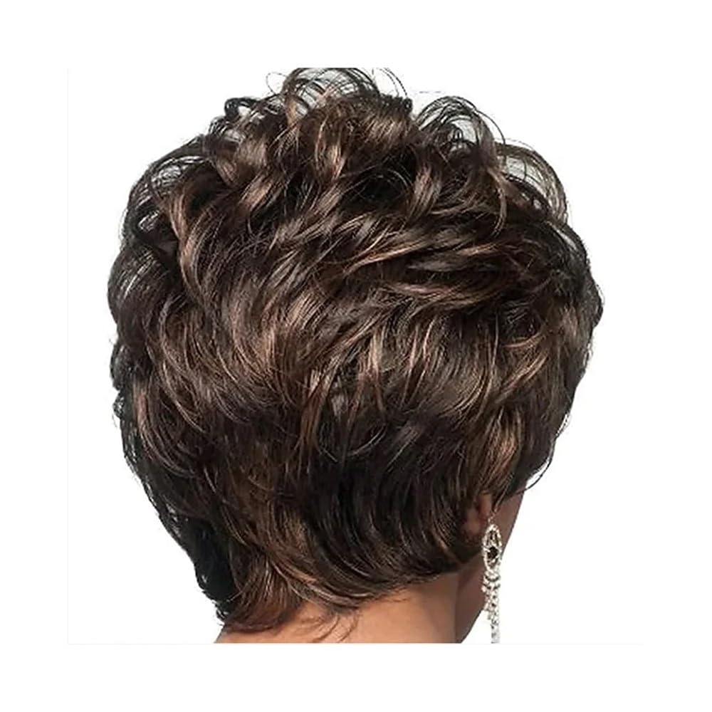 Donne Capelli Perruques courtes bouclées grises de 30 cm, perruques synthétiques naturelles bouclées et superposées, perruques de costume d'Halloween for femmes Extensions de cheveux(Drak blonde)