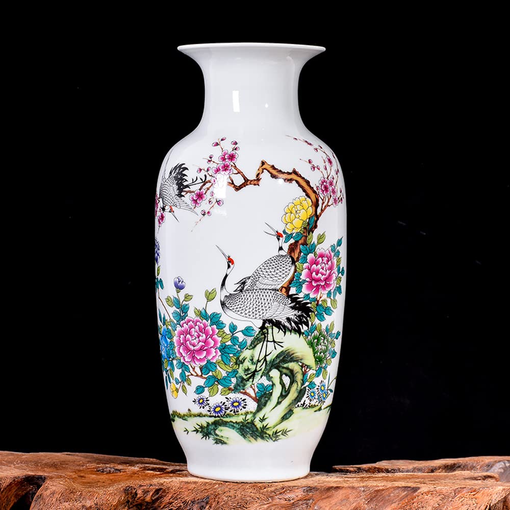 asdchZen Chinoiserie Jingdezhen Porcelain Vase Pastel Landscape Flower Arrangement Dry Flower Living Room Decoration Tv Cabinet Wine Cabinet Porch Decoration With Base,I